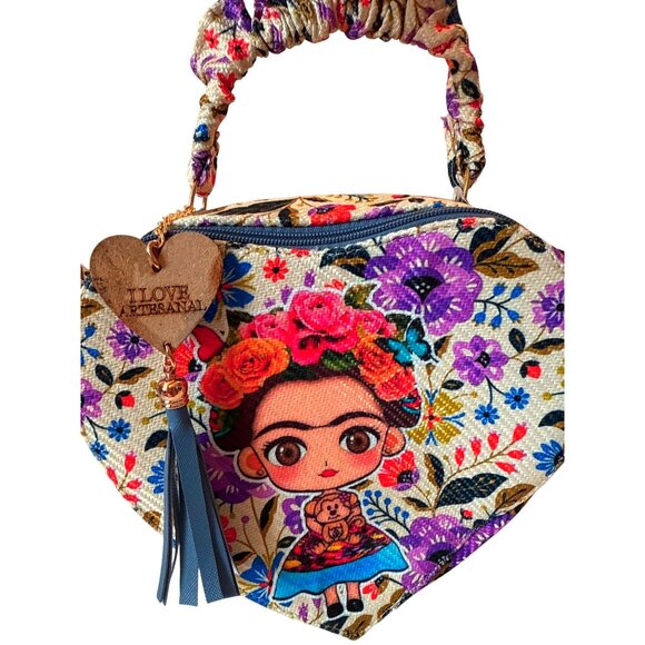 Frida Kahlo purple floral heart shape crossbody handbag women medium - Picture 2 of 11